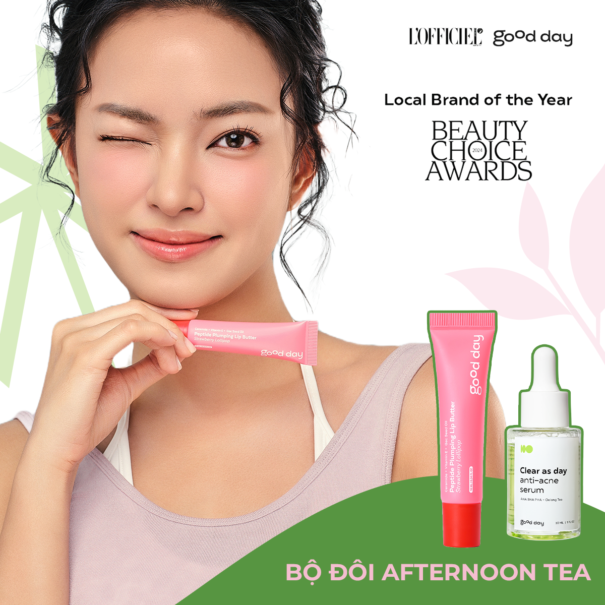 Afternoon Tea - Combo dưỡng da & môi Good Day Serum Clear as day 30ml & Son dưỡng Strawberry Lollipop 10ml