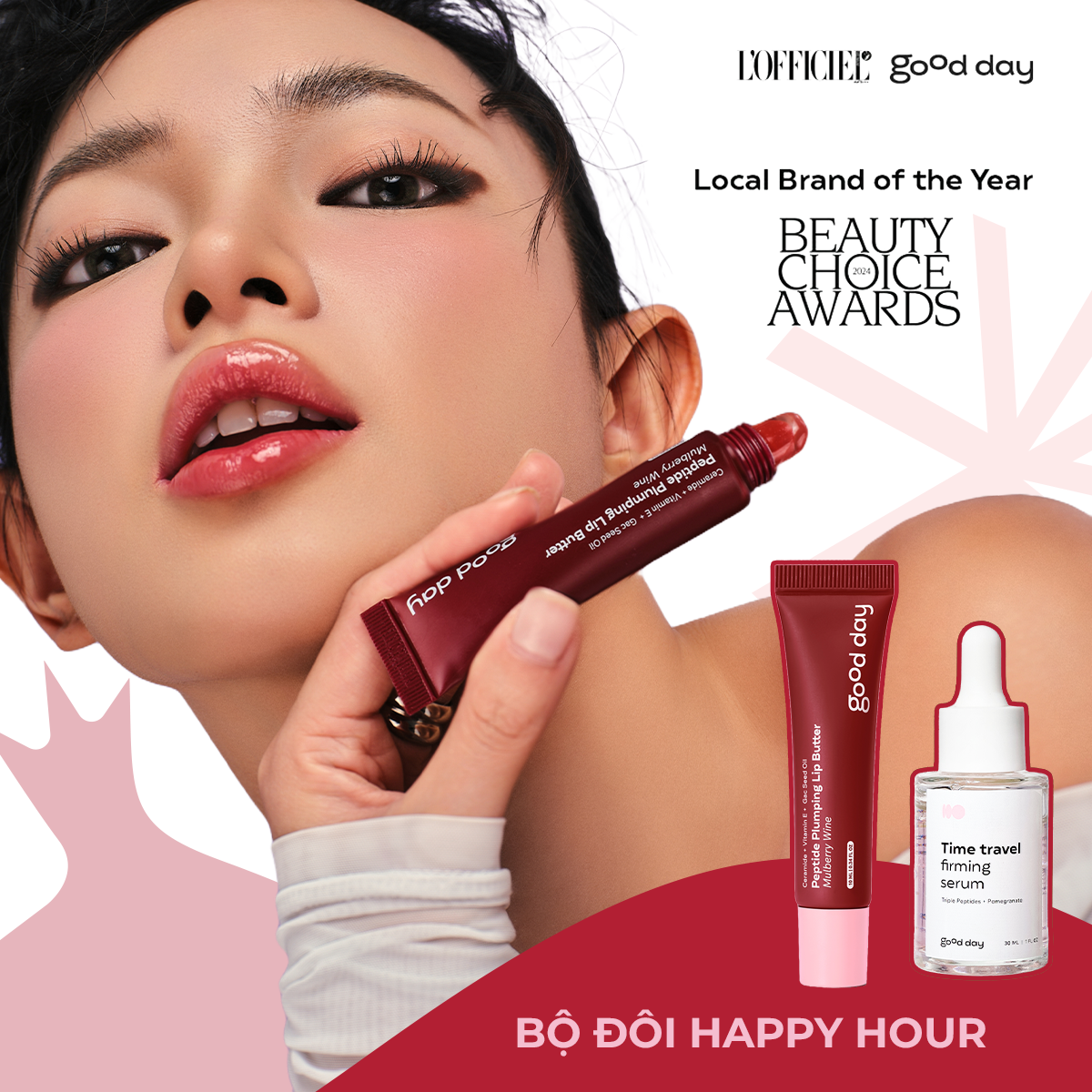 Happy Hour - Combo dưỡng da & môi Good Day Serum Time Travel 30ml & Son dưỡng Mulberry Wine 10ml