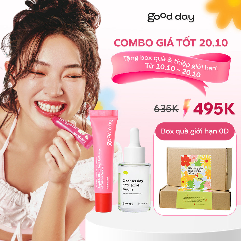 [Tặng box 20.10] Afternoon Tea - Combo dưỡng da & môi Good Day Serum Clear as day 30ml & Son dưỡng Strawberry Lollipop 10ml