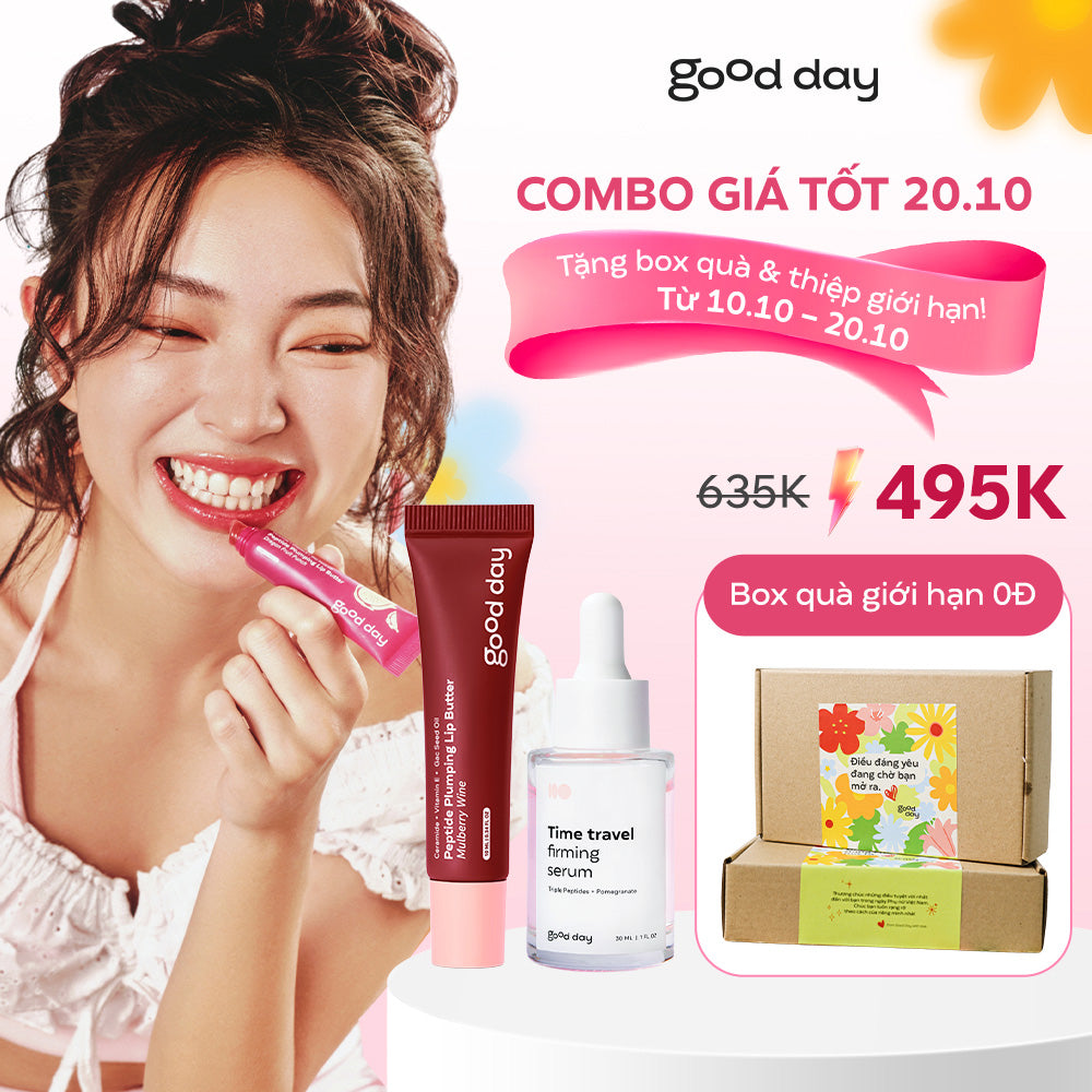 [Tặng box 20.10] Happy Hour - Combo dưỡng da & môi Good Day Serum Time Travel 30ml & Son dưỡng Mulberry Wine 10ml